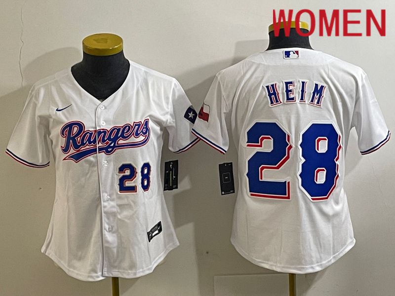 Women Texas Rangers 28 Heim White Nike Game 2024 MLB Jersey style 2